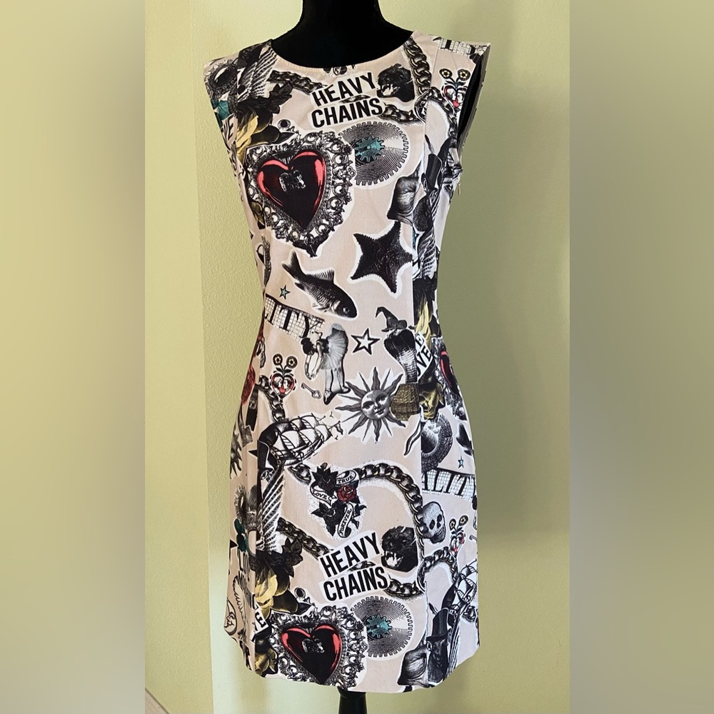 LOVE MOSCHINO Stretch Cotton All Over Logo Multi-Print Dress